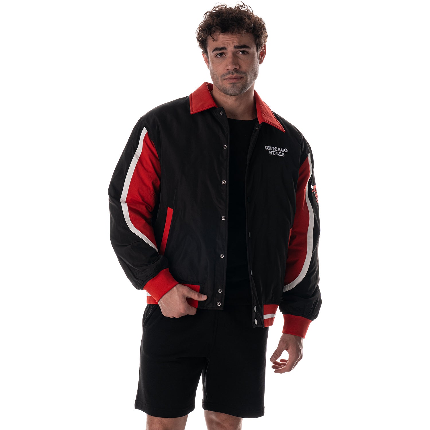 Chicago Bulls 1966 Statement Racing Stripe Jacket in Black - Front View