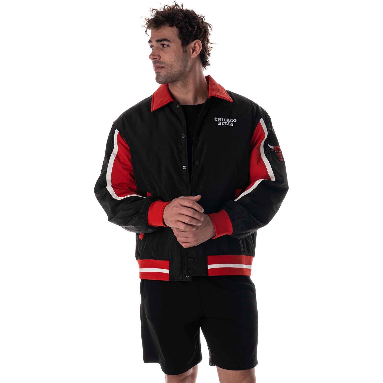 Chicago Bulls 1966 Statement Racing Stripe Jacket in Black - Front View