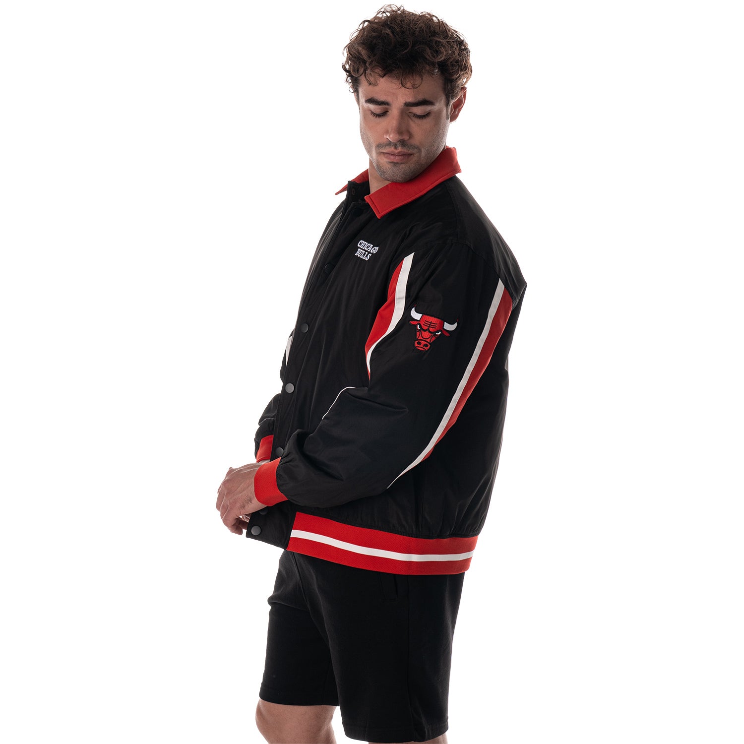 Chicago Bulls 1966 Statement Racing Stripe Jacket in Black - Left Side View