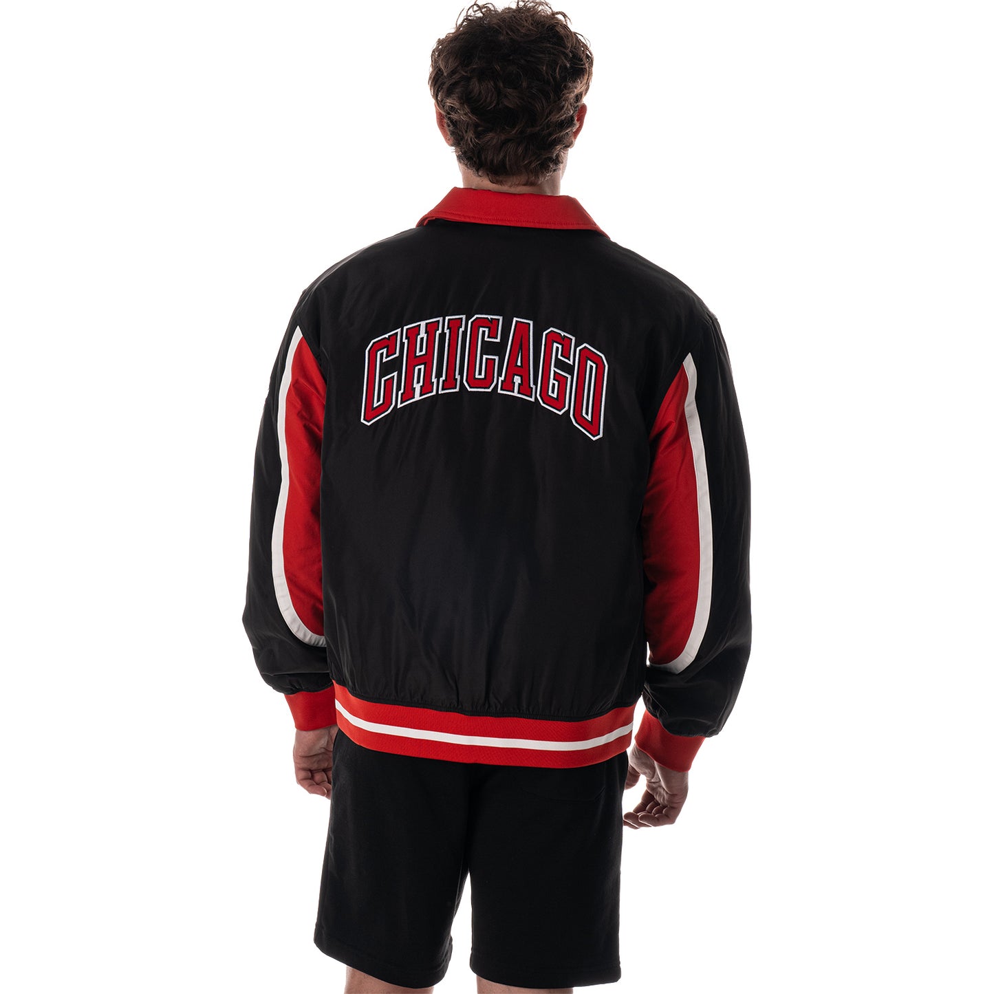 Chicago Bulls 1966 Statement Racing Stripe Jacket in Black - Back View