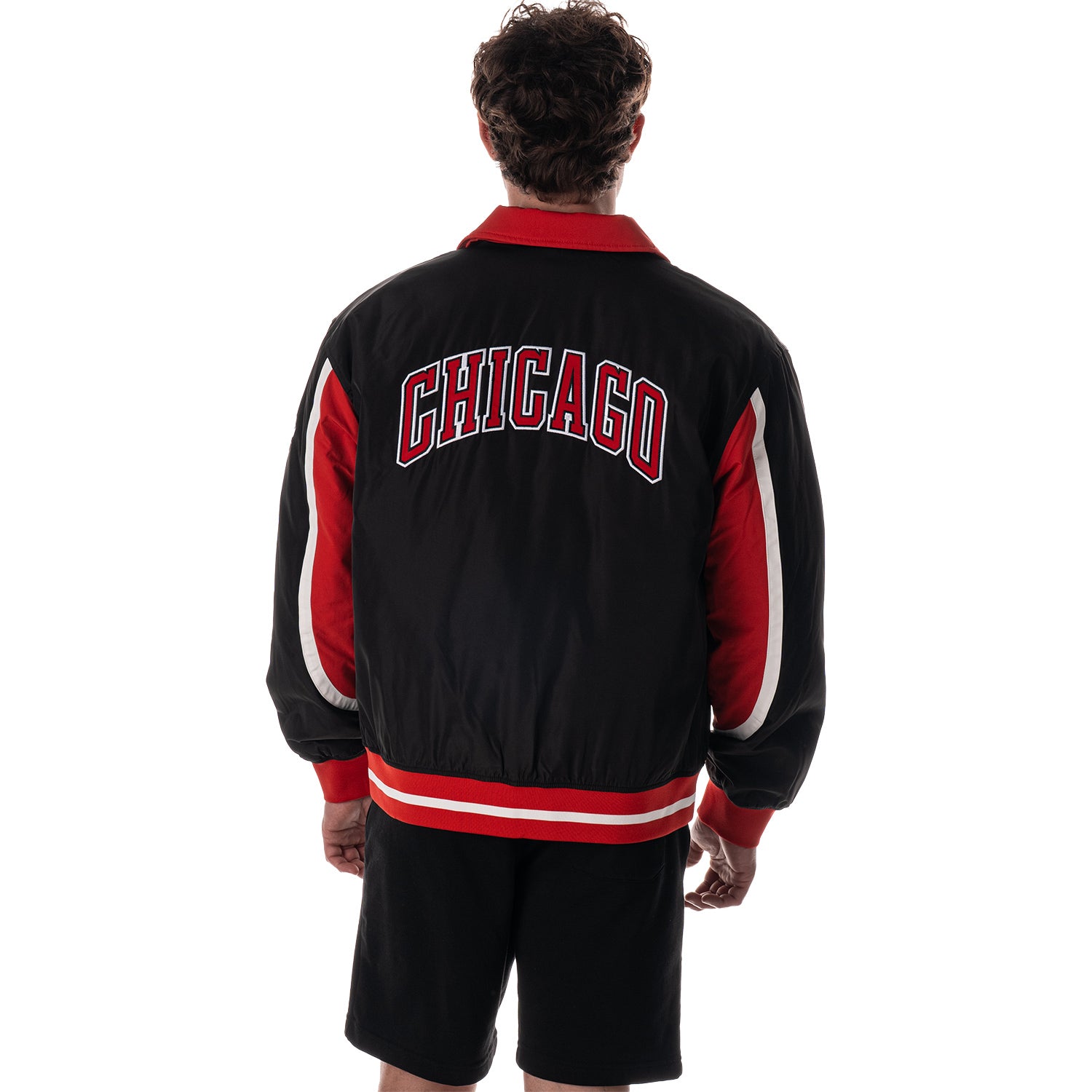 Chicago Bulls 1966 Statement Racing Stripe Jacket in Black - Back View