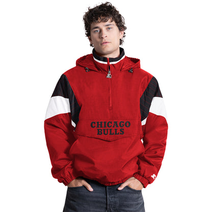 Chicago Bulls Starter Throwback 1/2 Zip Jacket in Red - Front View