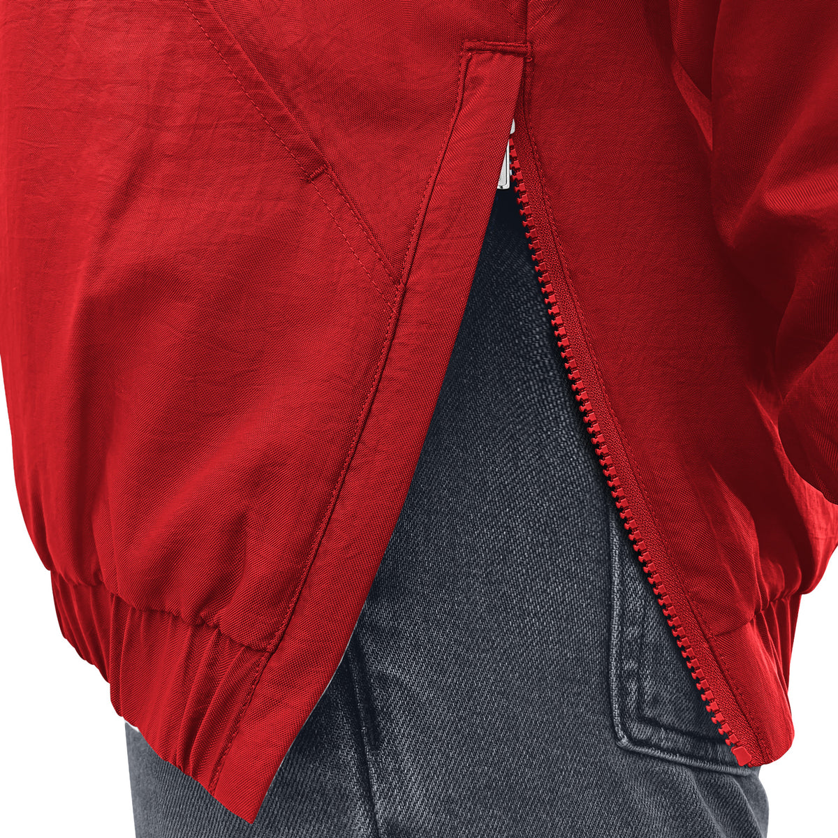 Chicago Bulls Starter Throwback 1/2 Zip Jacket in Red - Side Zip View