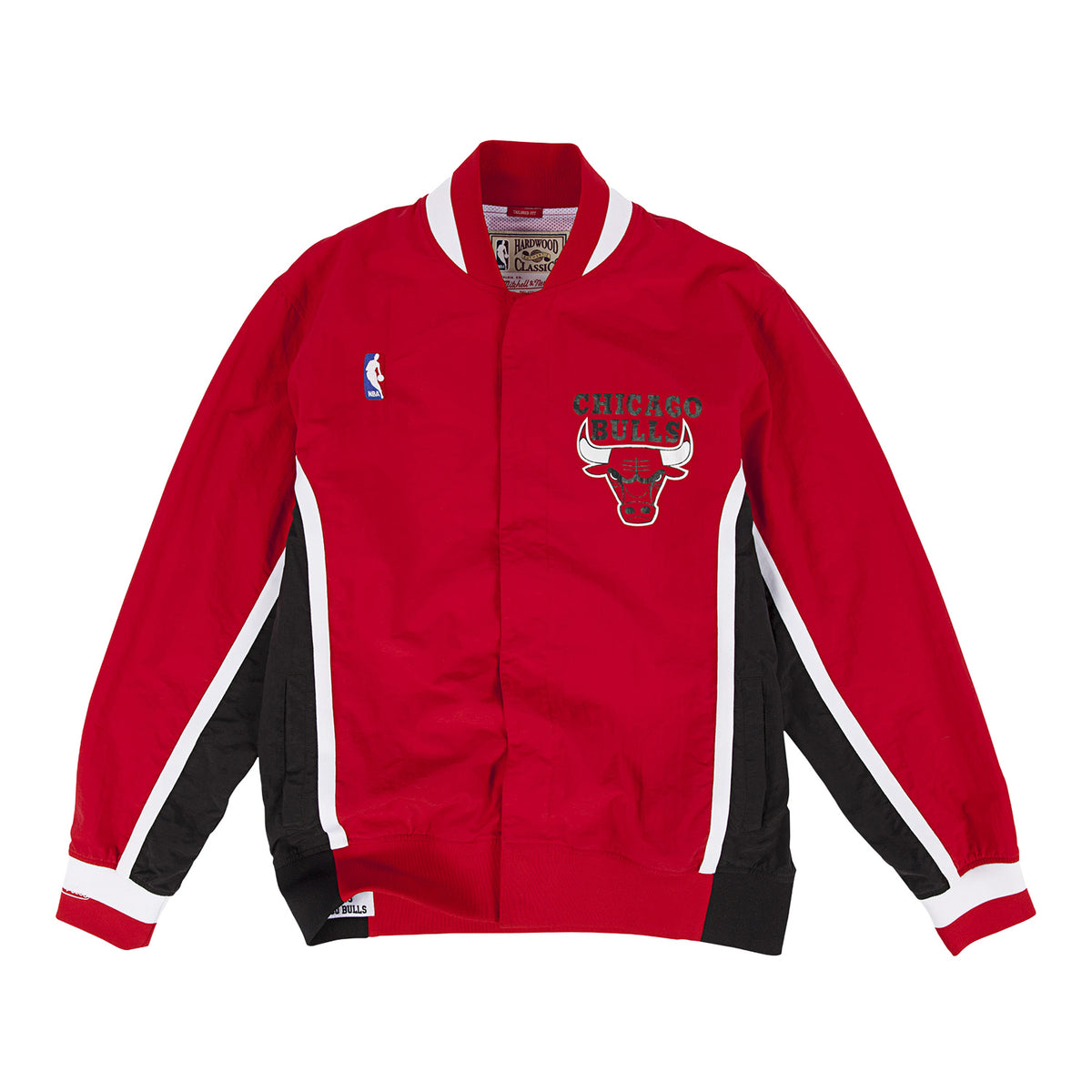 Chicago Bulls Mitchell & Ness 1992-93 Authentic Warmup Full-Zip Jacket in Red and Black - Front View