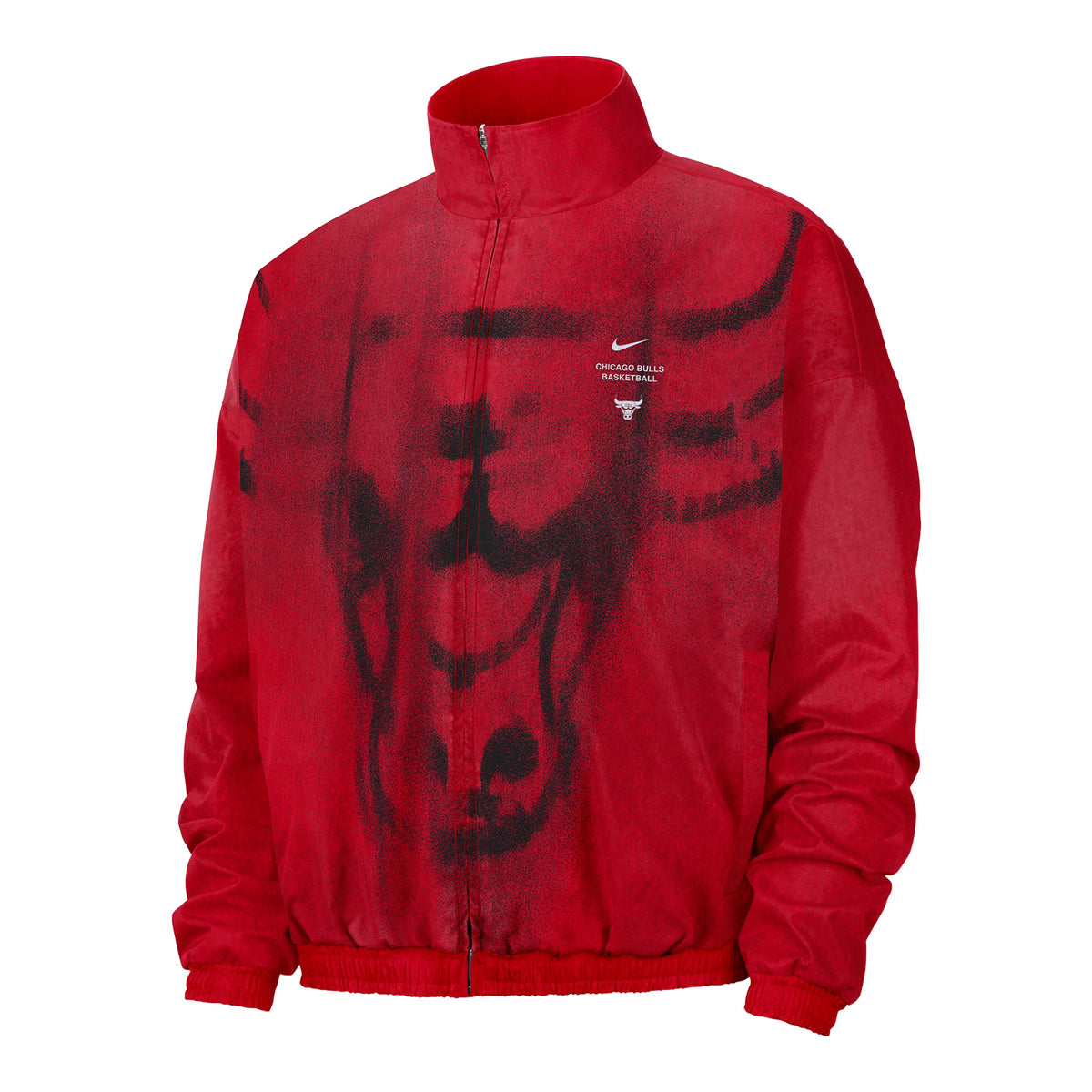 Chicago Bulls Nike 2026 Standard Issue Full Zip Game Jacket in Red - Front View