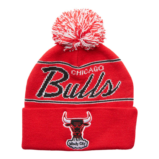 Chicago Bulls M&N Script Knit Hat in red - front view