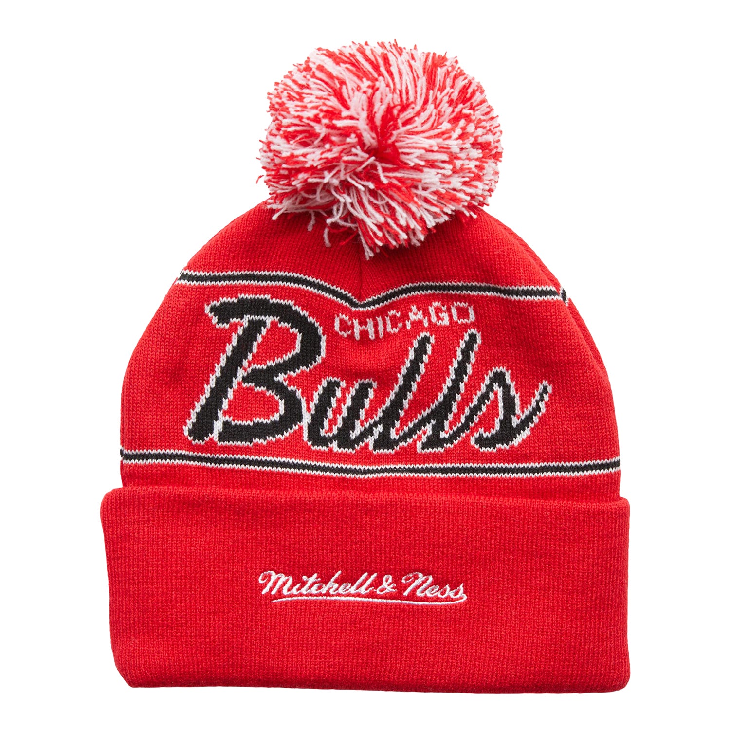Chicago Bulls M&N Script Knit Hat in red - back view