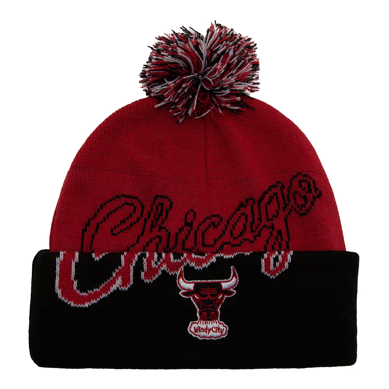 Chicago Bulls M&N Double Take Knit Hat in black and red - front view
