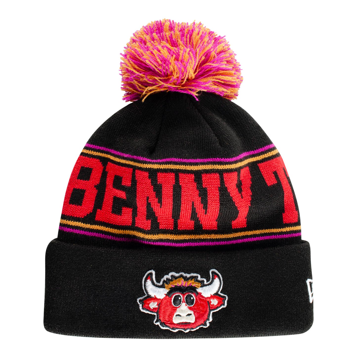 Chicago Bulls New Era Benny the Bull Pom Knit in Black - Front View