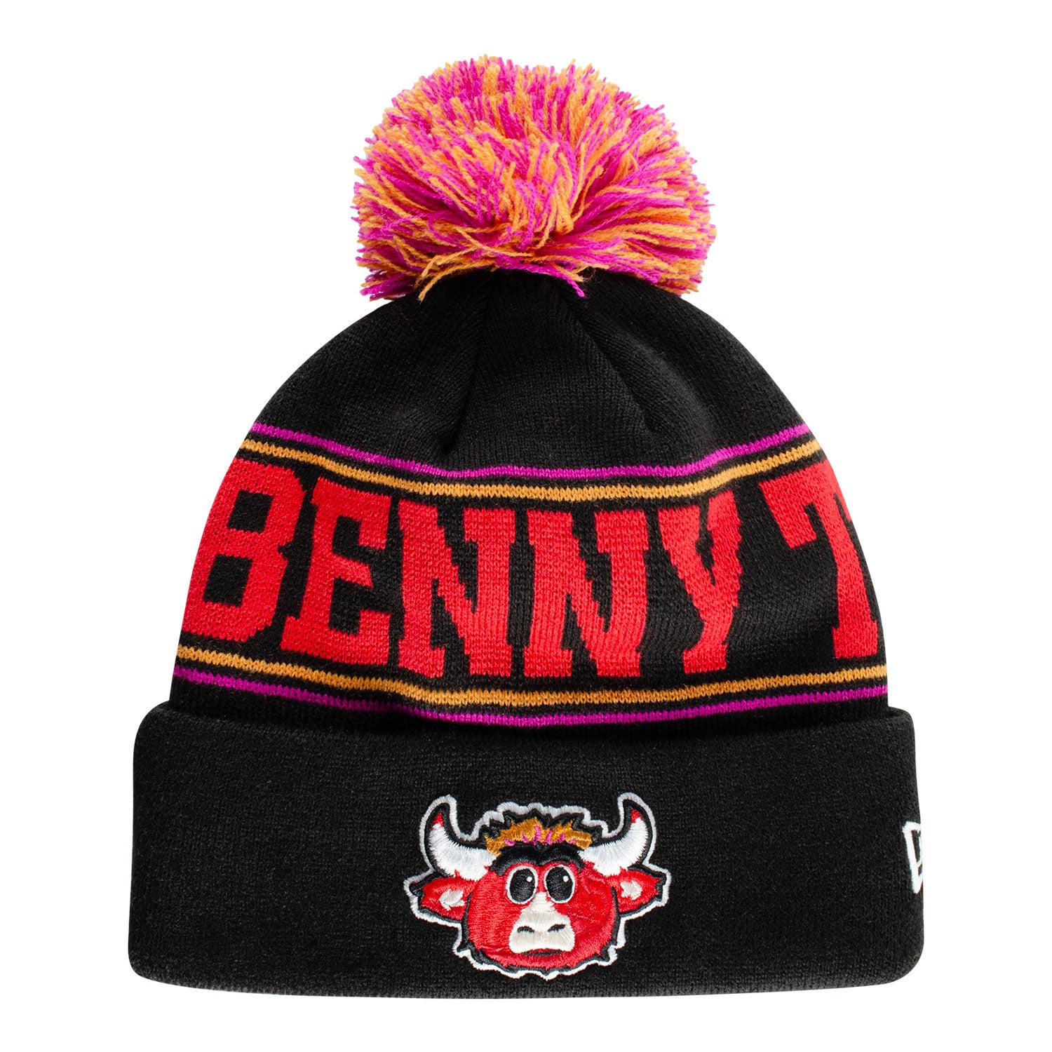 Chicago Bulls New Era Benny the Bull Pom Knit in Black - Front View