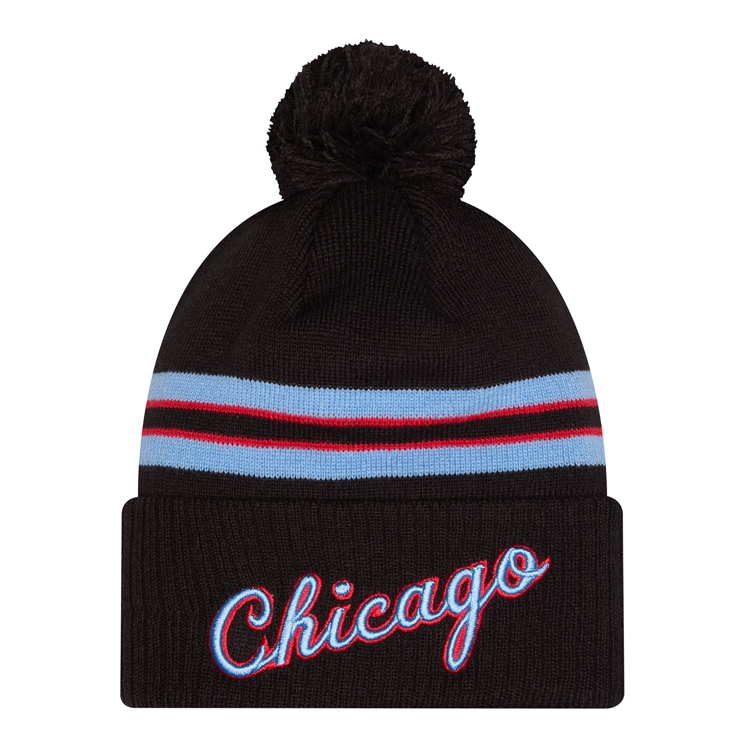 2025-26 City Edition Chicago Bulls New Era Pom Knit in Black - Front View