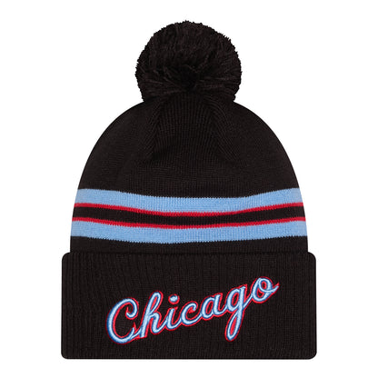 2025-26 City Edition Chicago Bulls New Era Pom Knit in Black - Front View