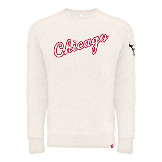 Chicago Bulls Sportiqe Harmon Script White Crewneck Sweatshirt - front view