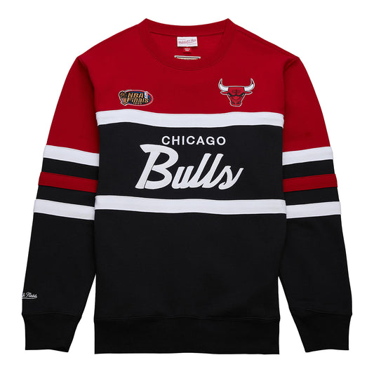 Chicago Bulls Mitchell & Ness Head Coach Colorblock Crewneck In Red & Black - Front View