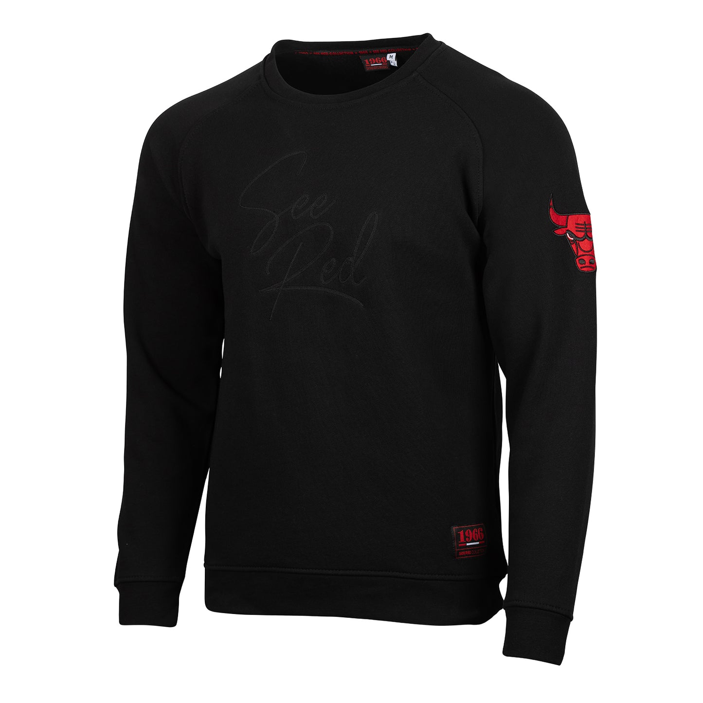 Chicago Bulls 1966 See Red Tonal Script Crewneck Sweatshirt In Black - Front View