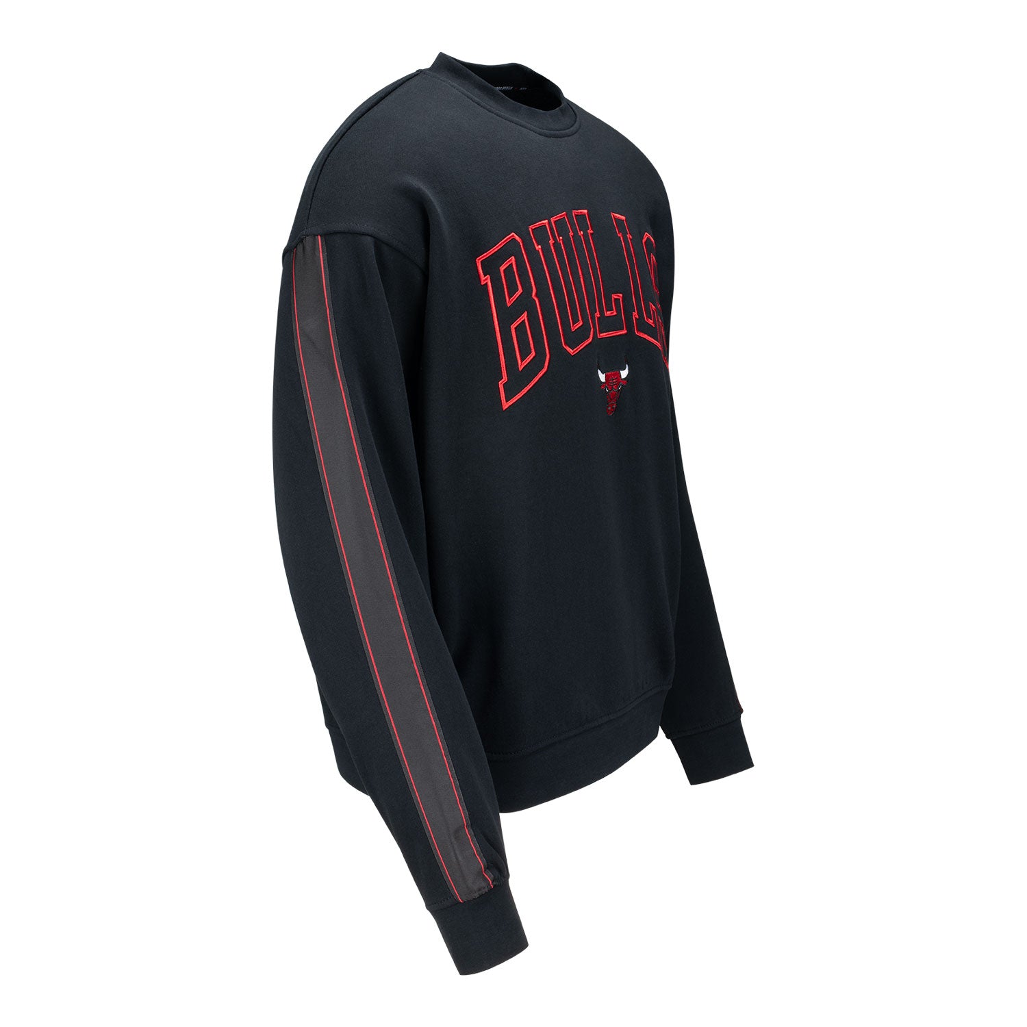 Chicago Bulls 1966 Statement Pinstripe Taped Crewneck in Black - Front Right View