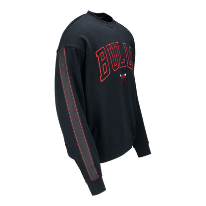 Chicago Bulls 1966 Statement Pinstripe Taped Crewneck in Black - Front Right View