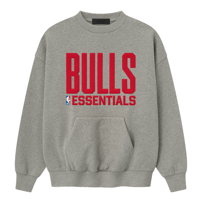Chicago Bulls Fear of God Essentials Sports Crewneck in Grey - Front View