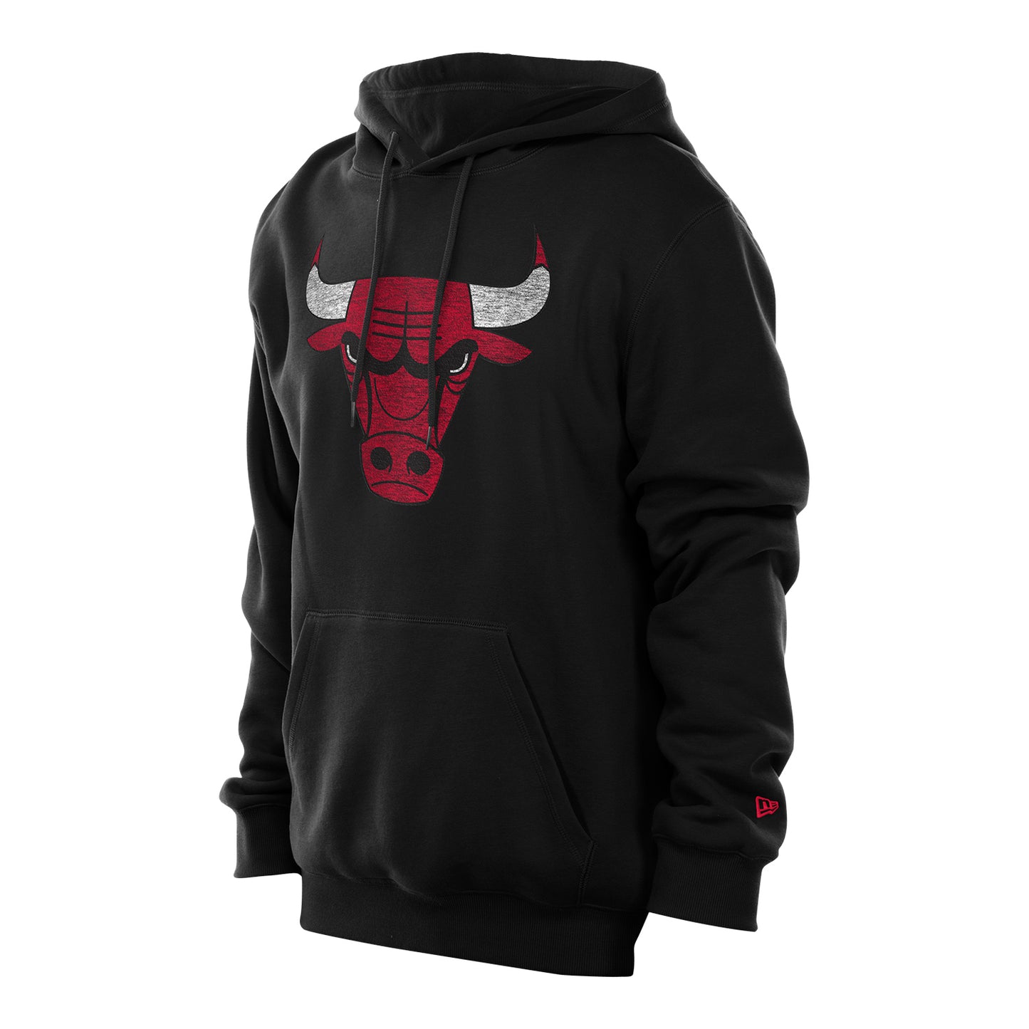 Chicago Bulls New Era Distressed Primary Logo Hooded Sweatshirt in Black - Front View