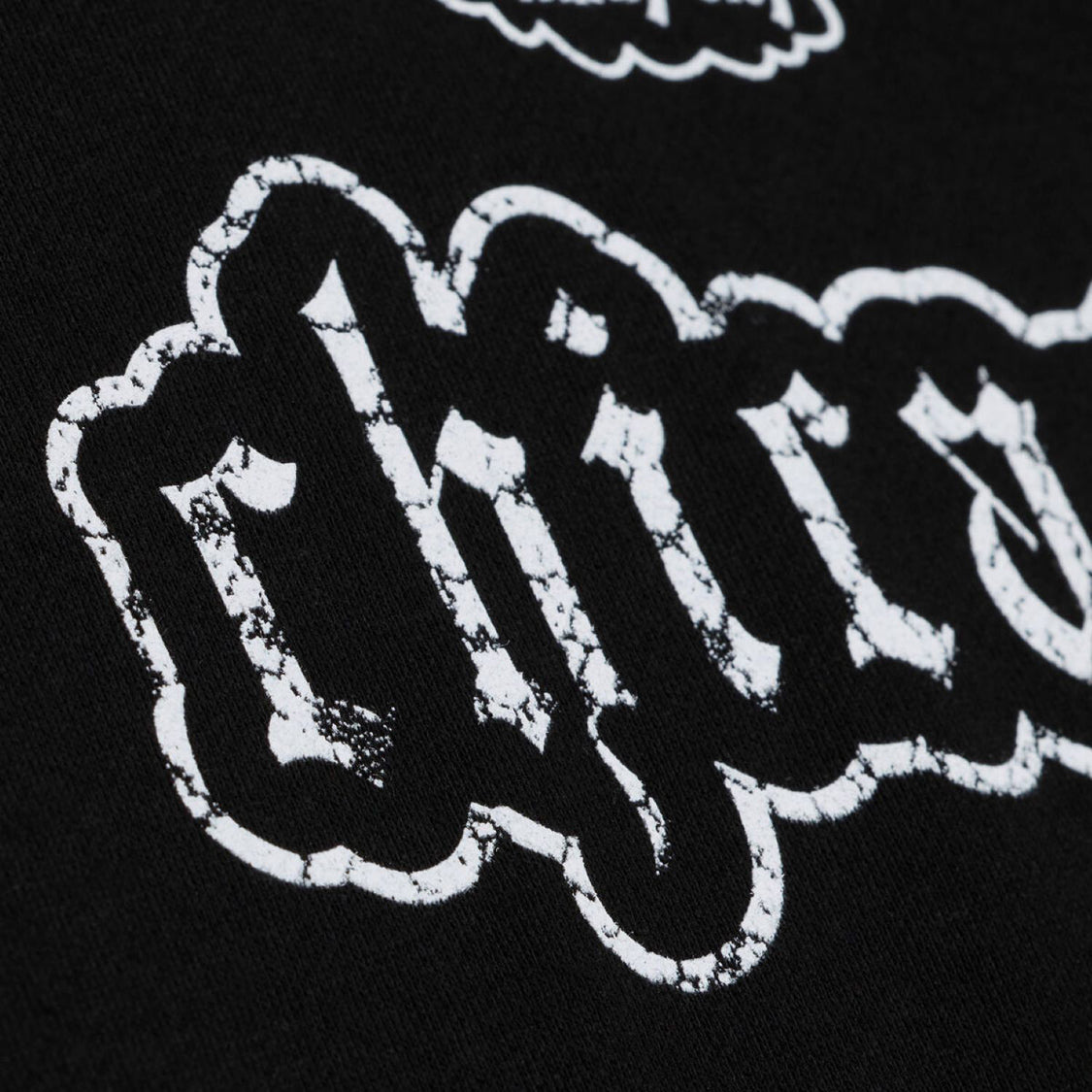 Chicago Bulls Mitchell & Ness Team Play Old English Crewneck Sweatshirt in Black - Front Detail View