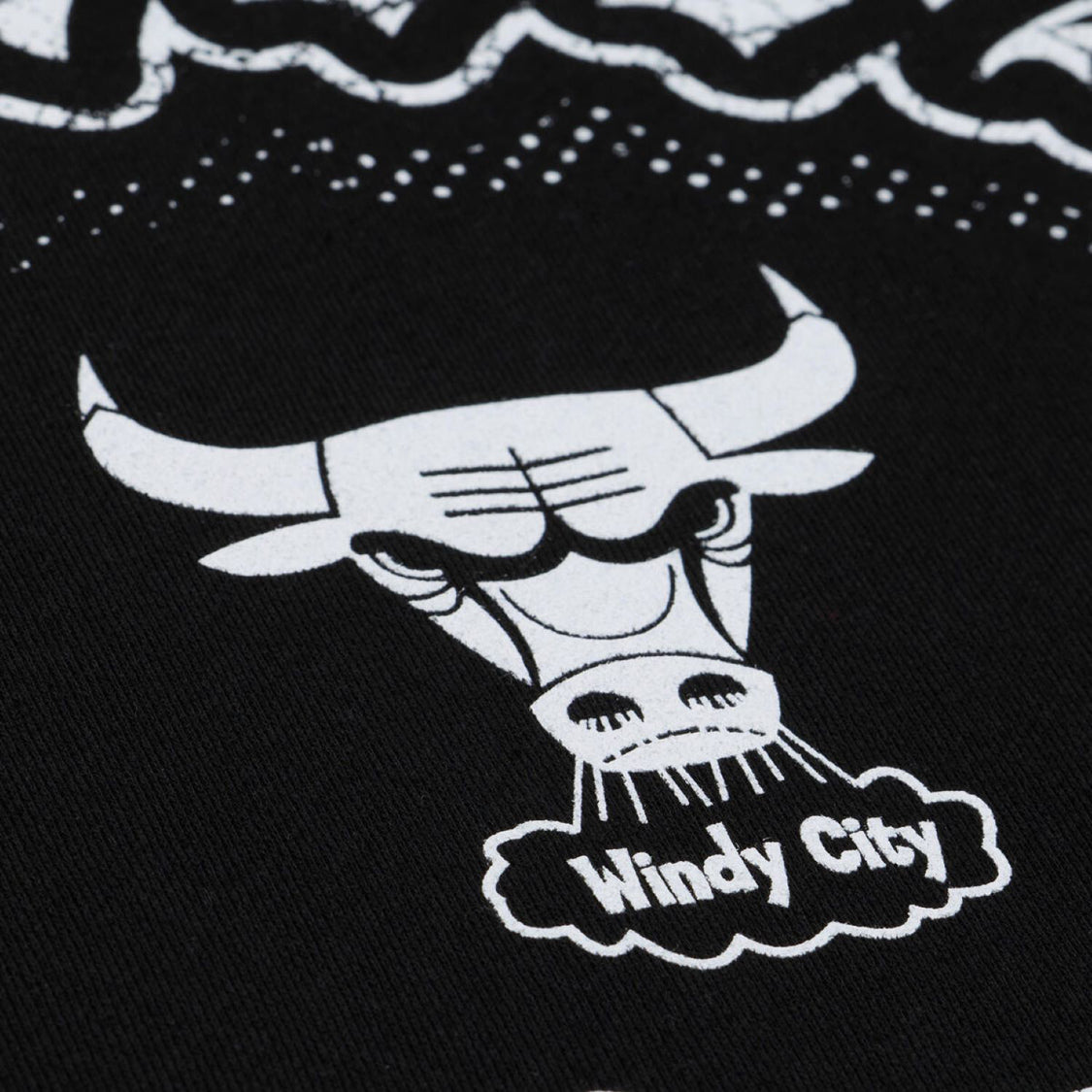 Chicago Bulls Mitchell & Ness Team Play Old English Crewneck Sweatshirt in Black - Front Detail View