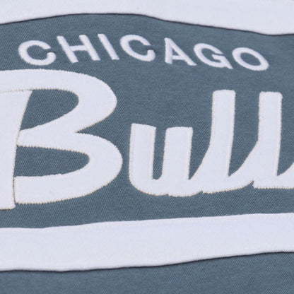 Chicago Bulls Mitchell & Ness Thunderstorm Head Coach Quarter Zip in Blue and Cream - Front Detail View