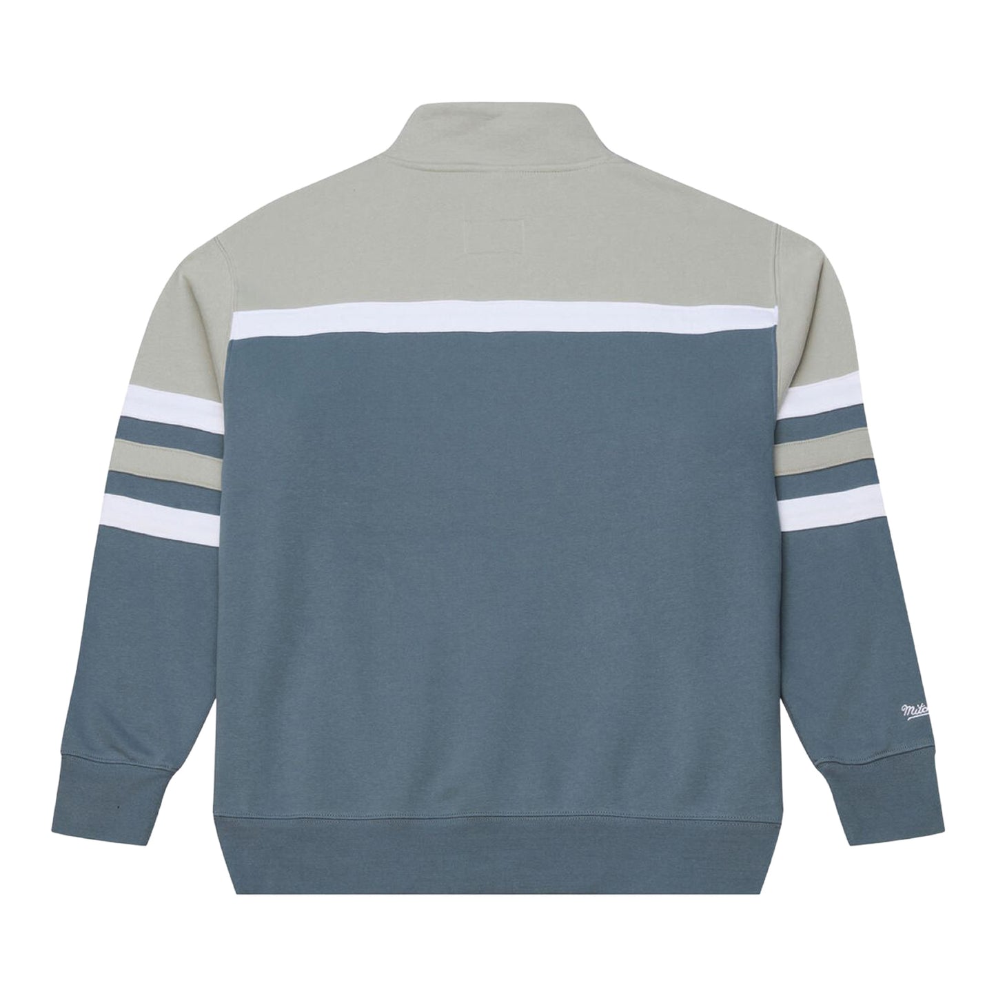 Chicago Bulls Mitchell & Ness Thunderstorm Head Coach Quarter Zip in Blue and Cream - Back View