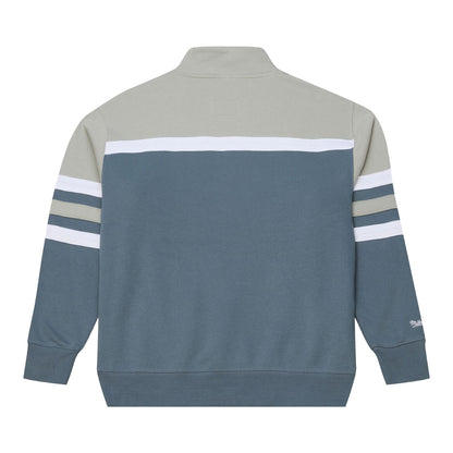 Chicago Bulls Mitchell & Ness Thunderstorm Head Coach Quarter Zip in Blue and Cream - Back View