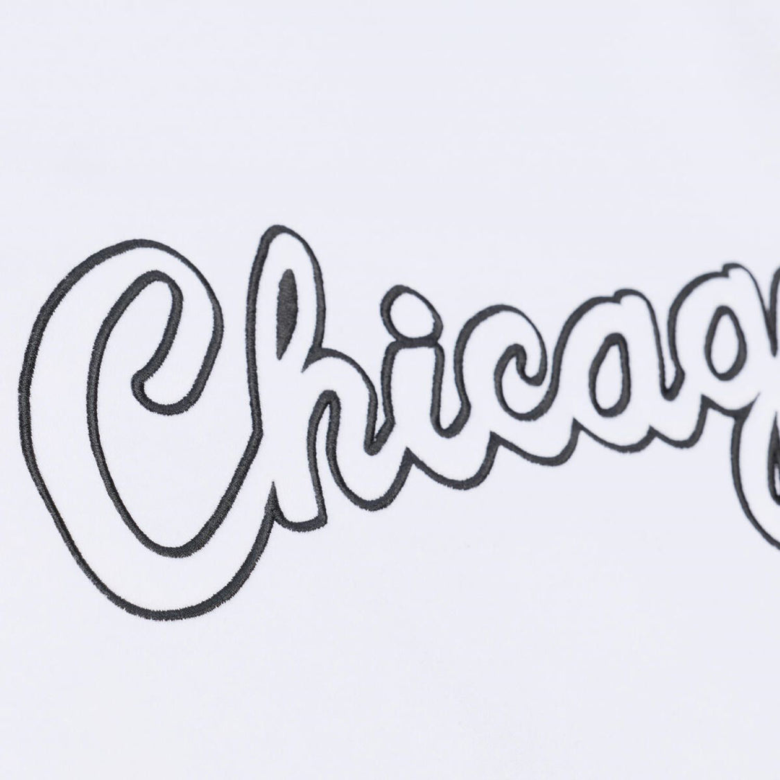 Chicago Bulls Mitchell & Ness Arctic White Crewneck Sweatshirt in White and Black - Front Detail View