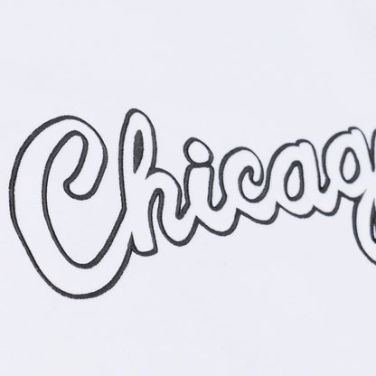 Chicago Bulls Mitchell & Ness Arctic White Crewneck Sweatshirt in White and Black - Front Detail View