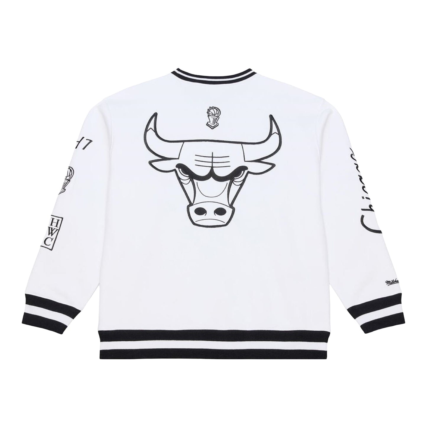 Chicago Bulls Mitchell & Ness Arctic White Crewneck Sweatshirt in White and Black - Black View