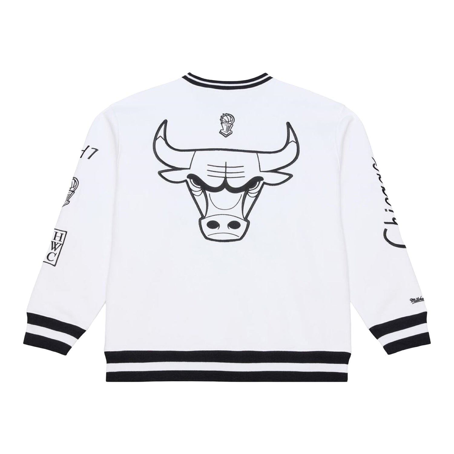 Chicago Bulls Mitchell & Ness Arctic White Crewneck Sweatshirt in White and Black - Black View