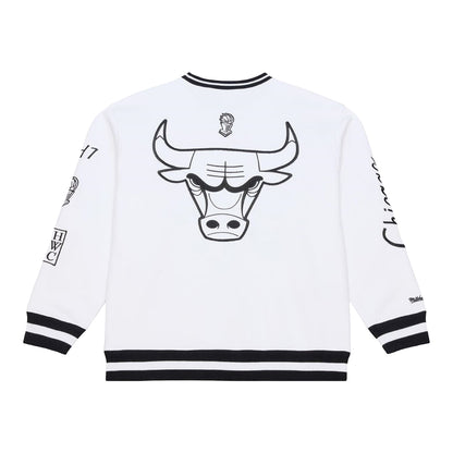 Chicago Bulls Mitchell & Ness Arctic White Crewneck Sweatshirt in White and Black - Black View