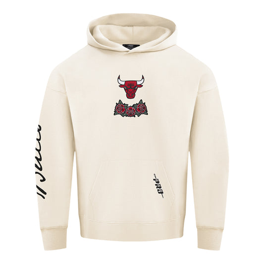 Chicago Bulls Pro Standard Fire And Roses Hooded Sweatshirt in White - Back view