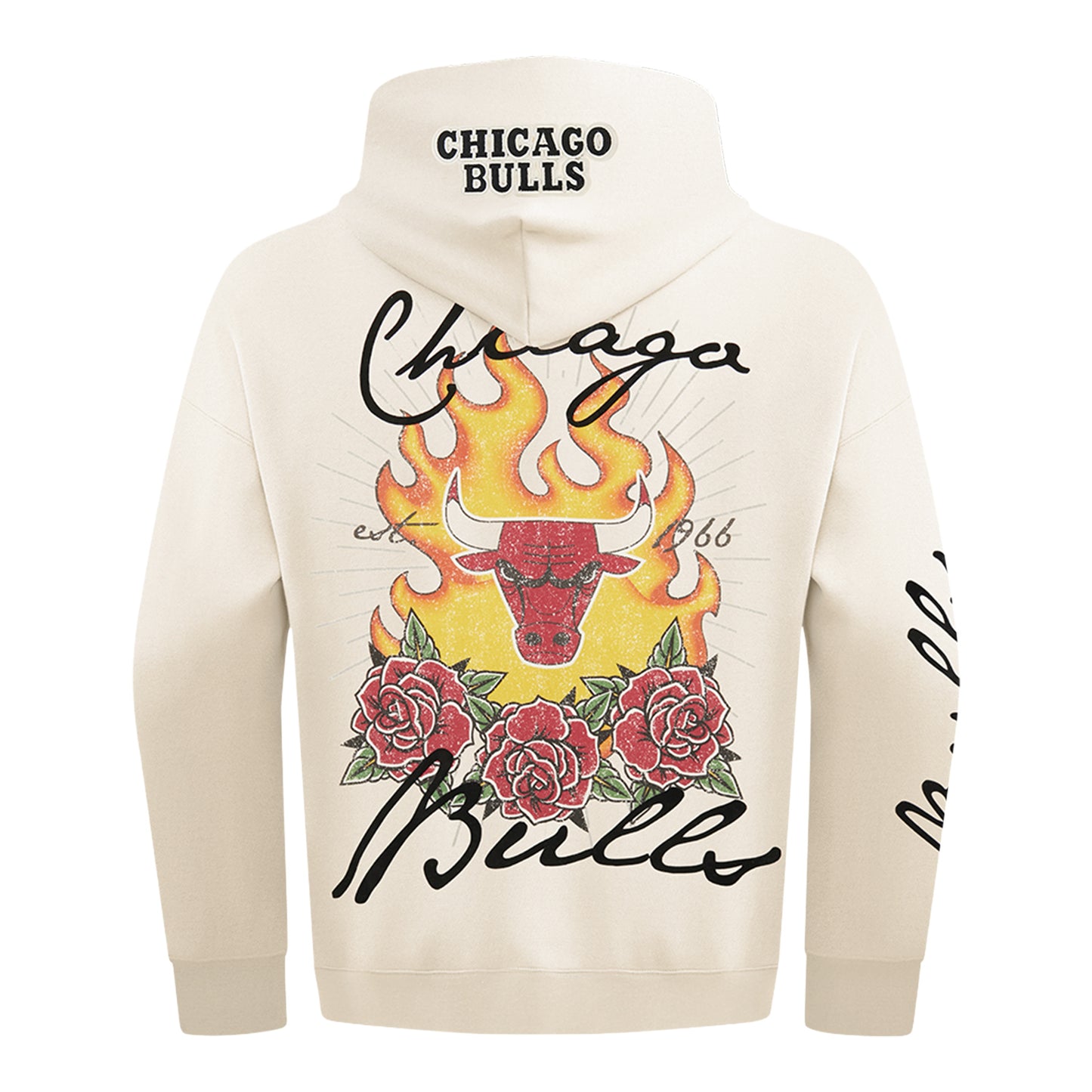 Chicago Bulls Pro Standard Fire And Roses Hooded Sweatshirt in White - Back view