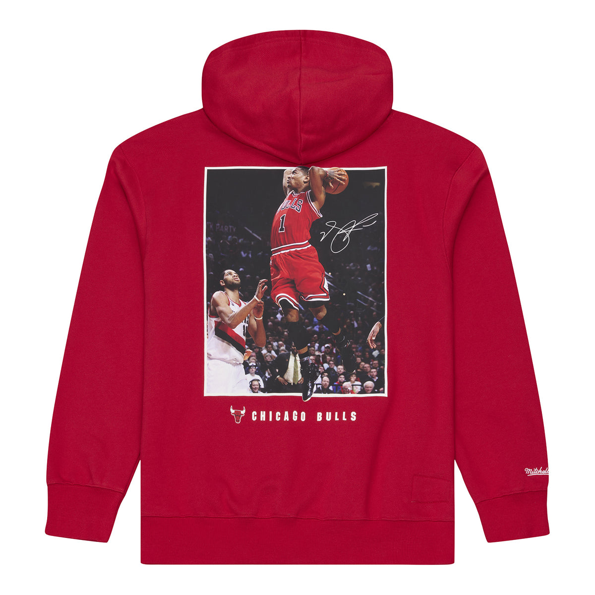 Chicago Bulls Mitchell & Ness Derrick Rose Photo Hoodie in Red - Back View