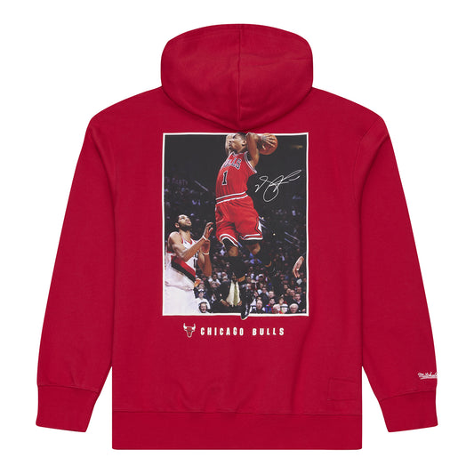 Chicago Bulls Mitchell & Ness Derrick Rose Photo Hoodie in Red - Back View