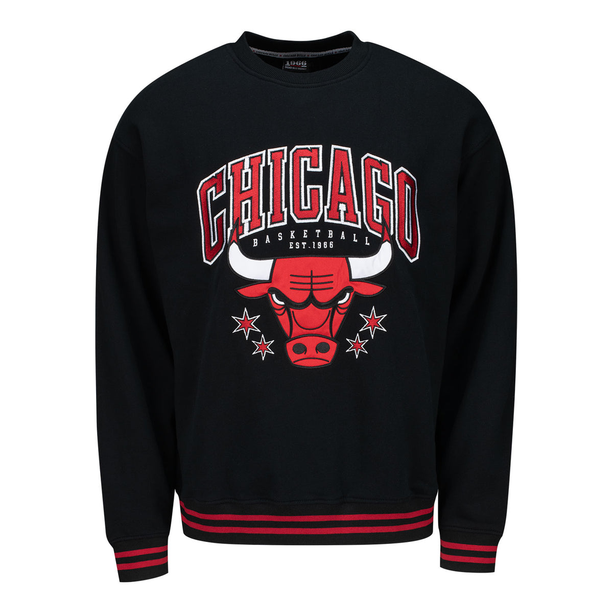Chicago Bulls 1966 Tipped Statement Crewneck in Black - Front View