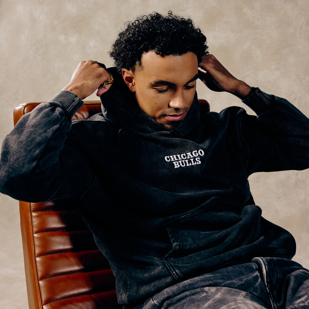 Chicago Bulls 1966 Six Rings Hoodie in Black - Front View