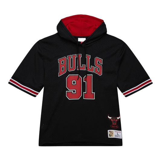 Chicago Bulls Mitchell & Ness '96 Dennis Rodman Mesh Hooded T-Shirt In Black - Front View