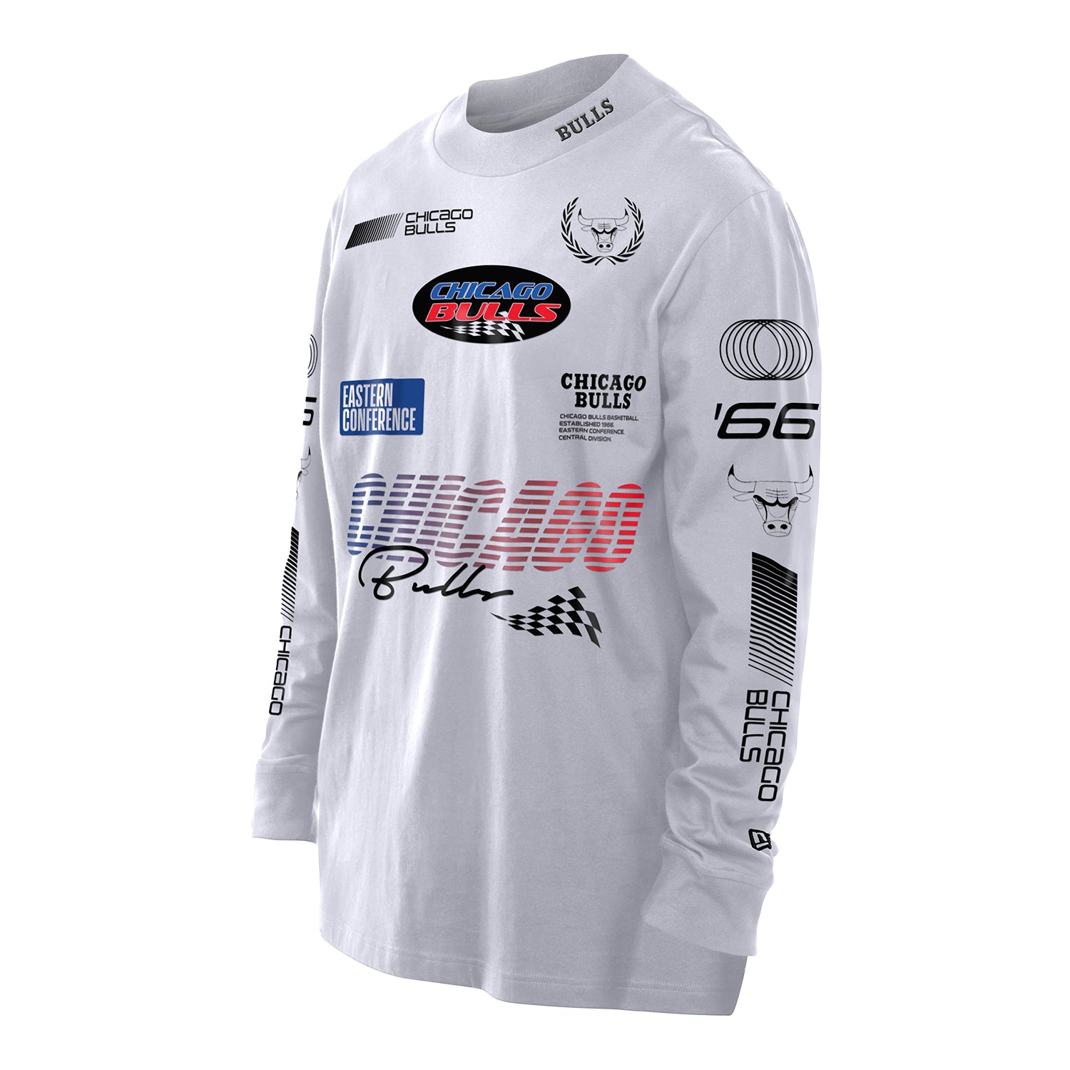 Chicago Bulls New Era Racing White Long Sleeve T-Shirt - Front View