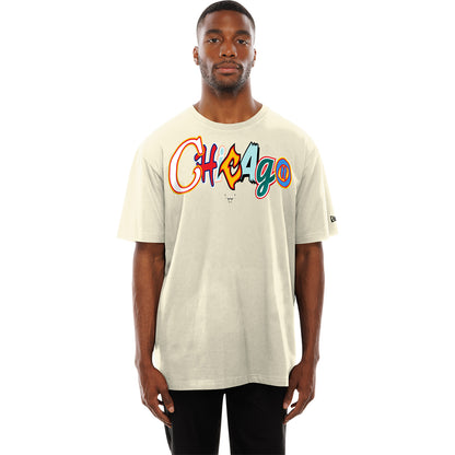 Chicago Bulls New Era Multi-Colored Logo T-Shirt in White - Front View