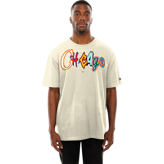 Chicago Bulls New Era Multi-Colored Logo T-Shirt in White - Front View
