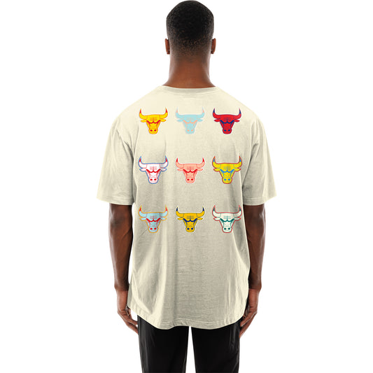 Chicago Bulls New Era Multi-Colored Logo T-Shirt in White - Front View