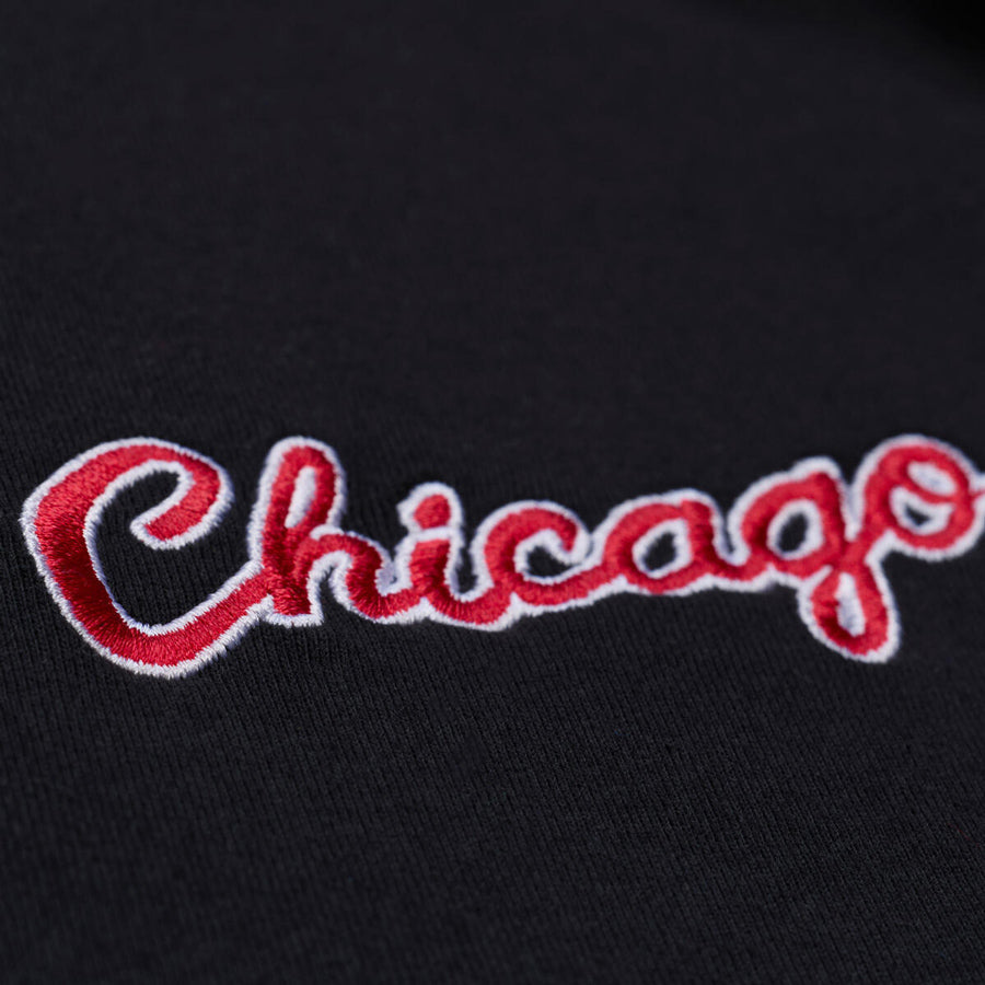 Chicago Bulls Mitchell & Ness Morning Haze Long-Sleeve T-Shirt in Black - Embroidery View