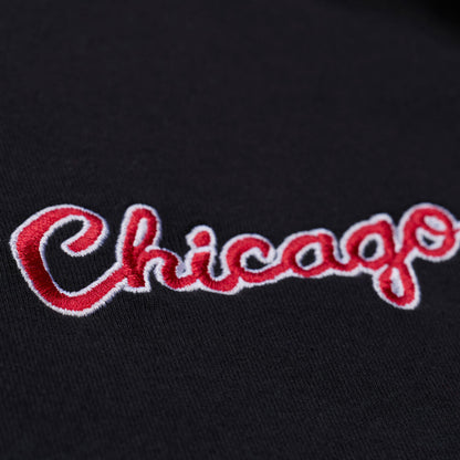 Chicago Bulls Mitchell & Ness Morning Haze Long-Sleeve T-Shirt in Black - Embroidery View