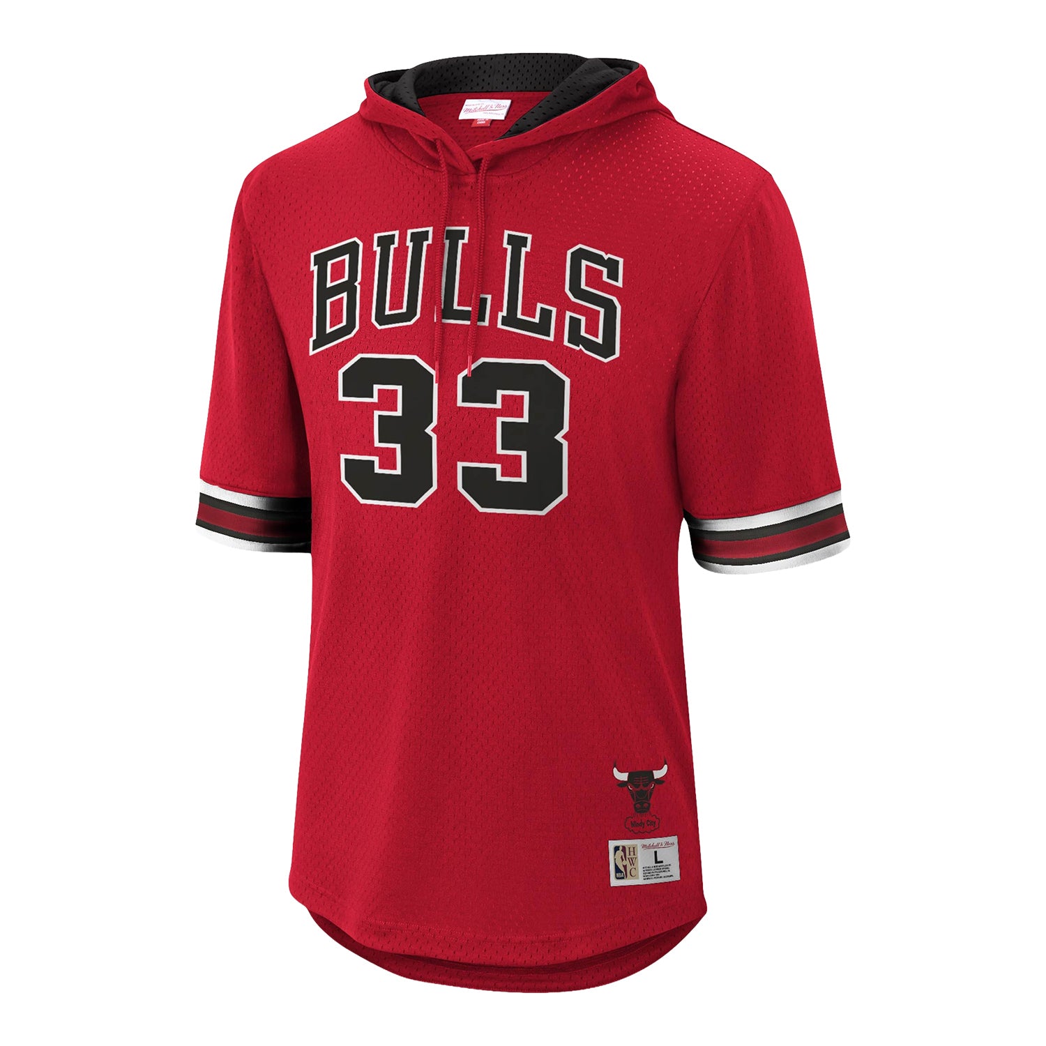 Chicago Bulls Mitchell & Ness Scottie Pippen Mesh Hoodie in Red - Front View