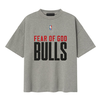 Chicago Bulls Fear of God Essentials Sports T-Shirt in Grey - Front View
