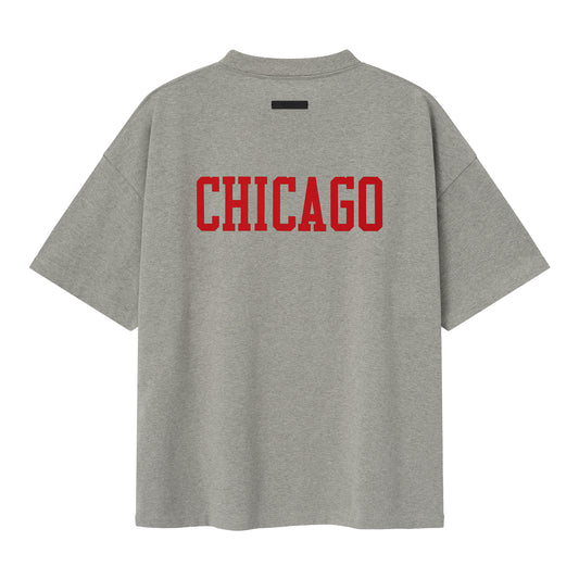 Chicago Bulls Fear of God Essentials Sports T-Shirt in Grey - Front View