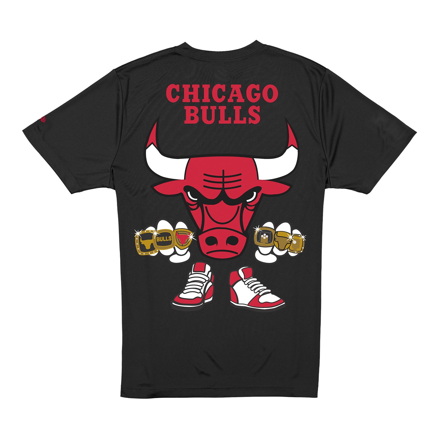 Chicago Bulls New Era Ring Knuckles T-Shirt in Black - Front View